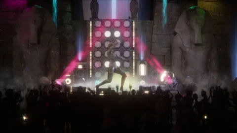 Alien mummy queen rocks in a sci-fi temple concert Stock Footage 294515702