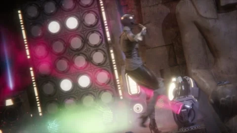 Alien mummy queen on stage perfect for music overlays Stock Footage 294024670