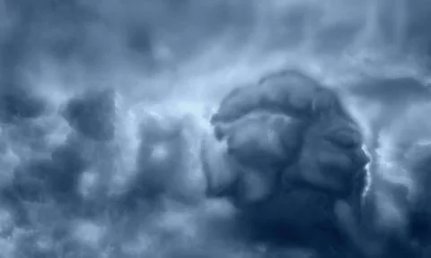 Alien newcomer in the sky painted on clouds Alien newcomer in the sky pain... Stock Photos