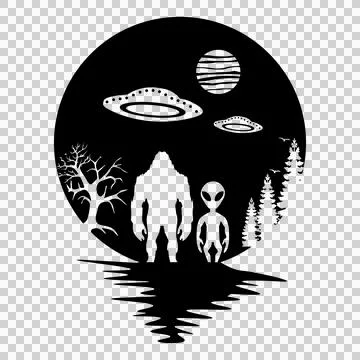 Alien Night Landscape Standing With Circle And Silhouette Stock Illustration