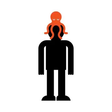 Alien Octopus on head. Mind control. Monster Aliens Management of human consc Stock Illustration