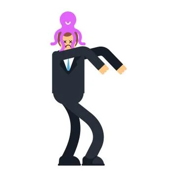 Alien Octopus on head. Mind control. Monster Aliens Management of human consc Stock Illustration