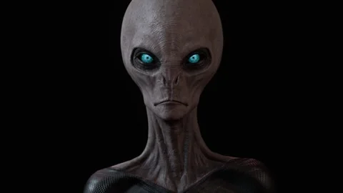 Alien opens and closes his eyes with a facial expression Stock Footage 259444858