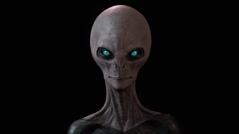 Alien opens his eyes and smiles happily Video stock 259464181