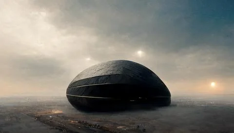 Alien Orb Technology, Spacecraft Over Alien Planet, Science Fiction, Stock Illustration