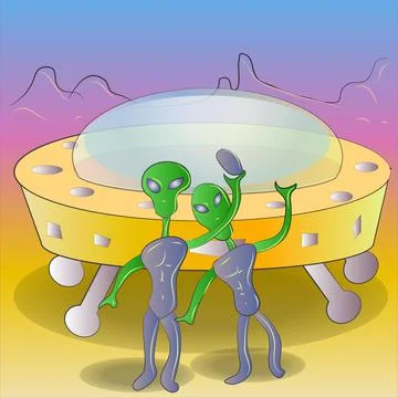 Alien From Outer Space and Flying Saucer Vector Illustration Stock Illustration