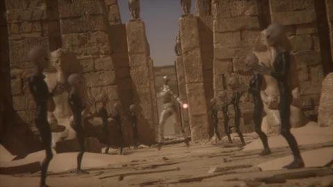 The Alien Pharaoh Queen Dances in the Temple Courtyard Stock Footage 292790769