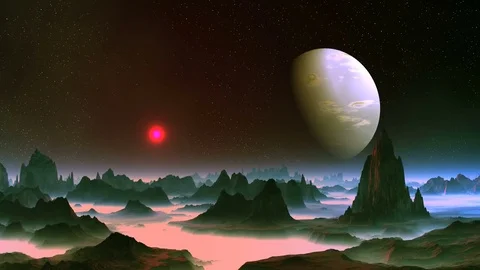 Alien Planet and Big Moon Stock Footage 78788087
