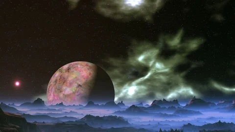 Alien Planet and Floating Nebula Stock Footage 78032980