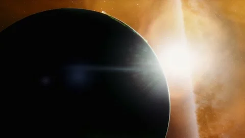 Alien Planet with Aurora inside a Nebula, Space Flight with Star View, 4K Stock Footage 236841442