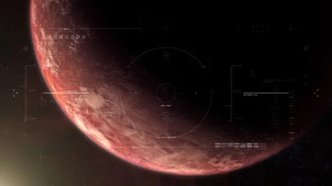 Alien planet with cinematic HUD targeting interface Stock Footage 322512003