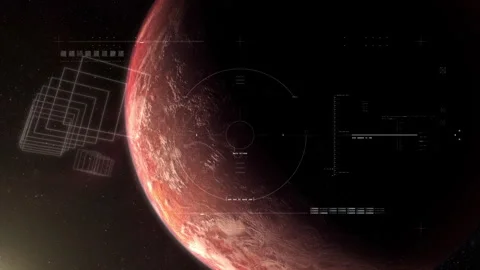 Alien planet with cinematic HUD targeting interface Stock Footage 322512121