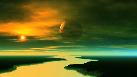 Alien Planet Comes Out of the Shadow Stock Footage 96240845