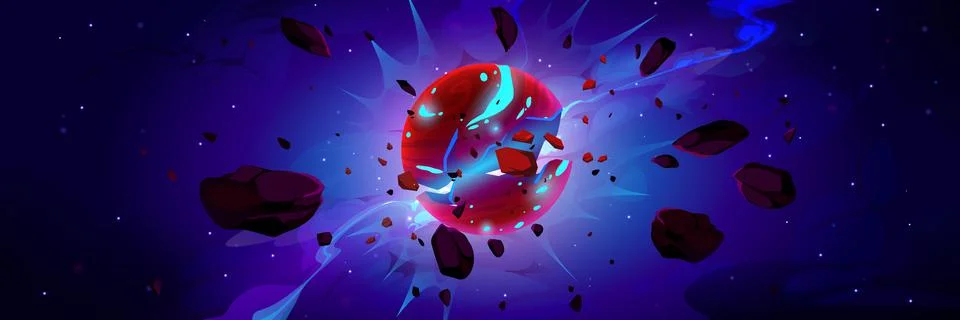 Alien planet explode in space futuristic landscape イラスト素材