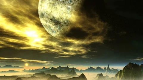 Alien Planet in Flaming Clouds Stock Footage 116746168