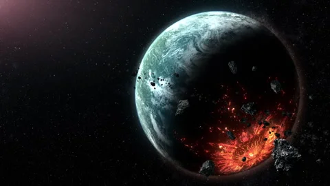 Alien Planet Hit by a Large Meteorite Stock Footage 247552325
