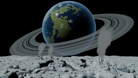 Alien planet ice rings science bg able to loop endless Stock Footage 346652651