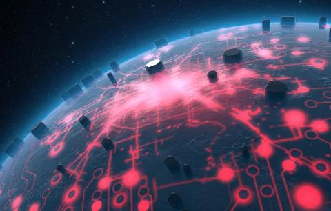 Alien Planet With Illuminated Network Stock Illustration