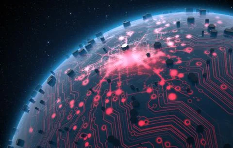 Alien Planet With Illuminated Network Stock Illustration