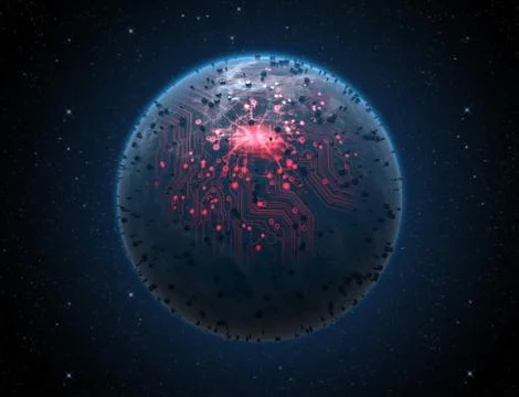 Alien Planet With Illuminated Network Stock Illustration