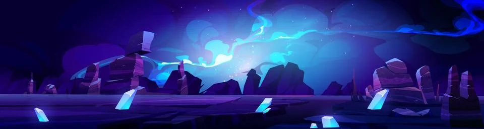 Alien planet landscape with explosion in sky Illustrazione stock