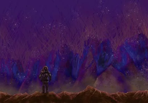 Alien planet landscape, science fiction illustration Stock Illustration