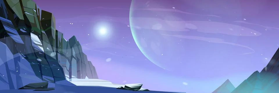 Alien planet landscape space background with rocks Ilustração Stock