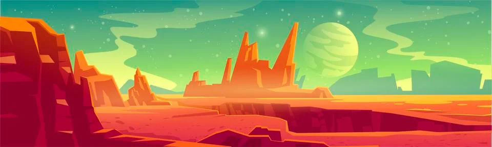 Alien planet landscape, surface of Mars Stock Illustration