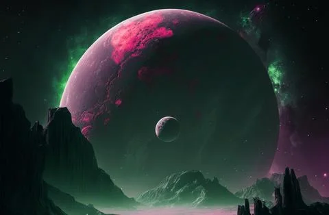 Alien planet with moon in deep space for art background Stock Illustration