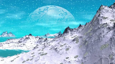 Alien Planet. Mountain and  water. Animation. Panorama. 4K Video stock 85666844