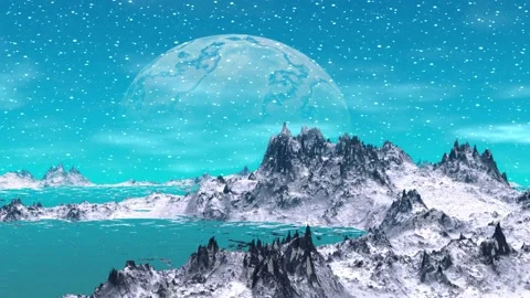 Alien Planet. Mountain and  water. Animation. Panorama. 4K Video stock 85666847