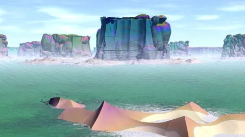 Alien Planet. Mountain and  water. Animation. Panorama. 4K Video stock 85982909