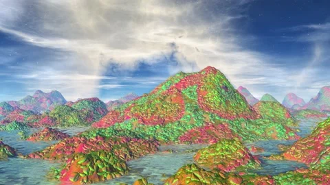 Alien Planet. Mountain and  water. Animation. Panorama. 4K Video stock 85982927