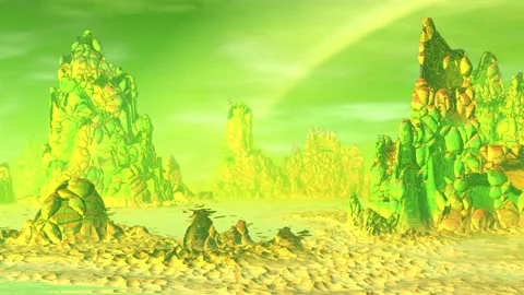 Alien Planet. Mountain and  water. Animation. Panorama. 4K Stockbeeldmateriaal 85982930