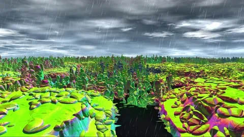 Alien Planet. Mountain and  water. Animation. Panorama. 4K Stockbeeldmateriaal 85982939