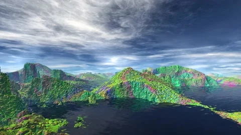 Alien Planet. Mountain and  water. Animation. Panorama. 4K Stockbeeldmateriaal 85982952