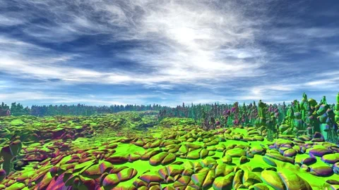 Alien Planet. Mountain and  water. Animation. Panorama. 4K Stockbeeldmateriaal 85982954