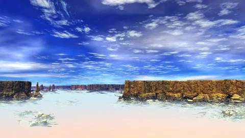 Alien Planet. Mountain and  water. Animation. Panorama. 4K Stockbeeldmateriaal 85982967