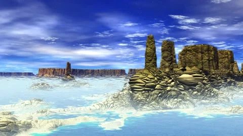 Alien Planet. Mountain and  water. Animation. Panorama. 4K Stockbeeldmateriaal 85982972
