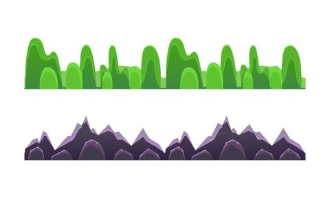 Alien Planet Mountain Landscape Set, Game Level, Fantasy Ground Surface Stock Illustration