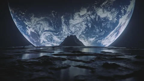 Alien planet or moon rocky landscape with pools of water. Earth like planet in 스톡 동영상 192820657