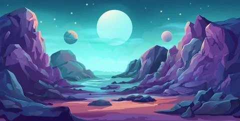 Alien Planet Outer Space Landscape Game Background Stock Illustration