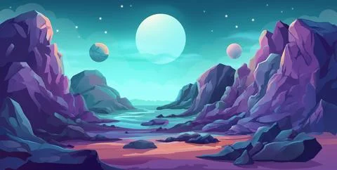 Alien Planet Outer Space Landscape Game Background Illustrazione stock