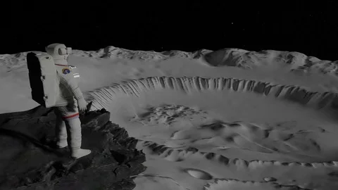 Alien planet overlook with astronaut Stock Footage 80193638