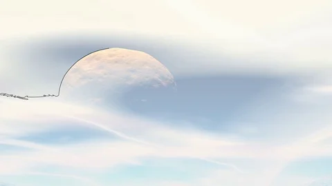 Alien Planet.  Planets and clouds. Draw a path. Animation. HD Stock Footage 84140869