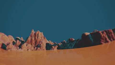 Alien planet with red mountains and blue sky with no clouds. Mars landscape 動画素材 242802131