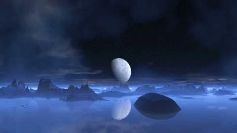 Alien Planet Reflected in Water Stock Footage 81055176