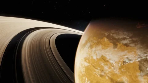 Alien Planet with Rings, Space Flight, 4K Stock Footage 234218067