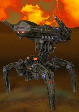 Alien Planet with a robotic crab Stock Illustration