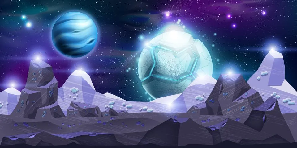 Alien planet space landscape, vector galaxy universe game background Stock Illustration